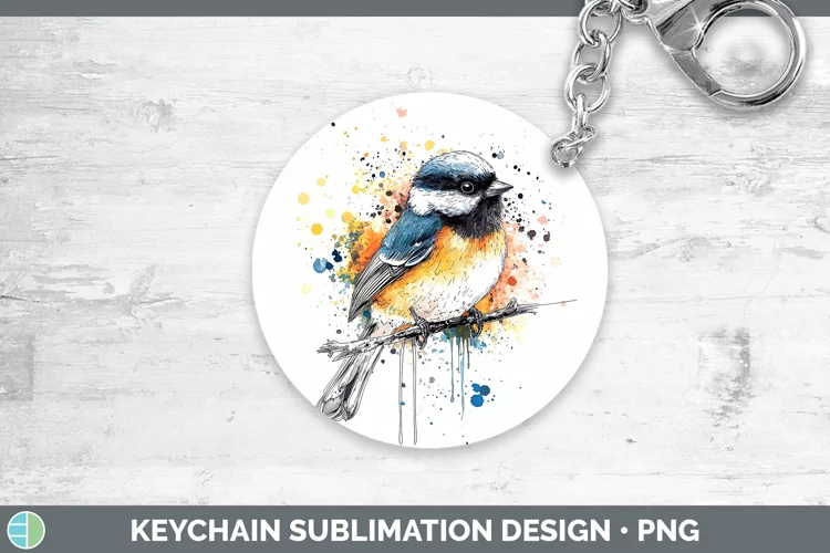 Watercolor Splatter Chickadee Keychain Sublimation Keyring D