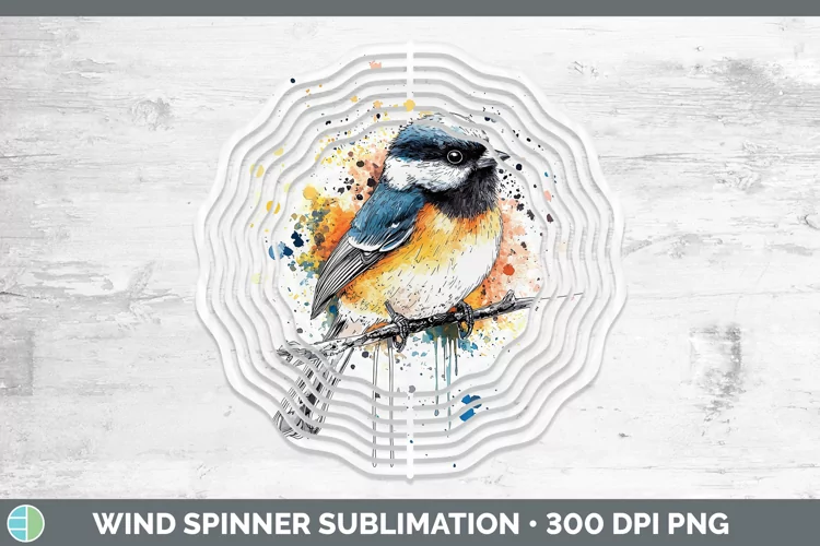 Watercolor Splatter Chickadee Wind Spinner Sublimation Spinn