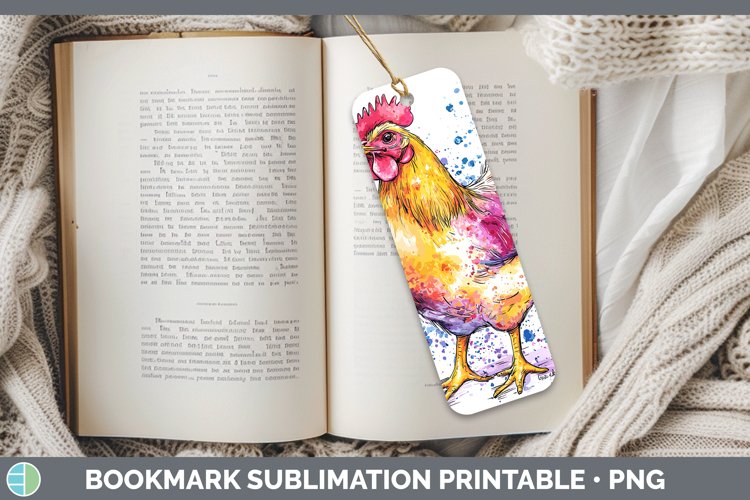 Watercolor Splatter Chicken Bookmark Sublimation Printable D