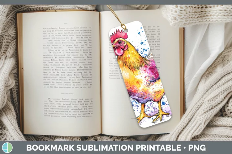Watercolor Splatter Chicken Bookmark Sublimation Printable D