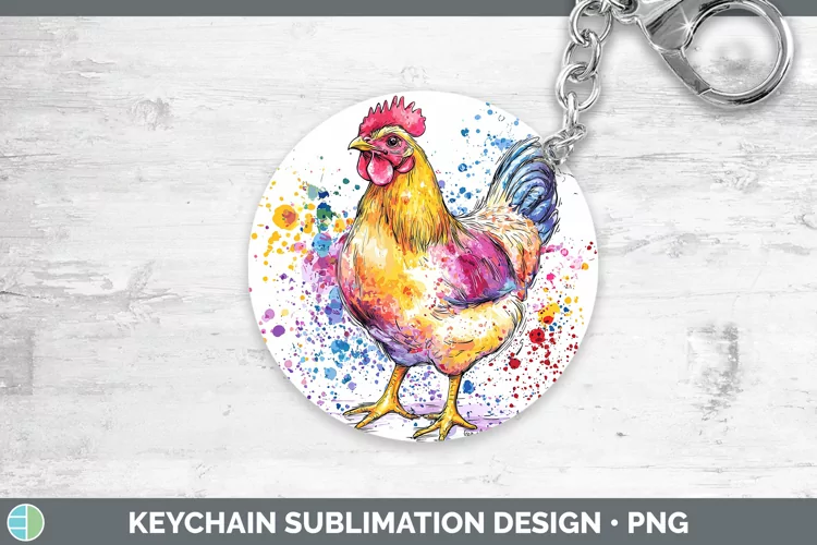 Watercolor Splatter Chicken Keychain Sublimation Keyring Des