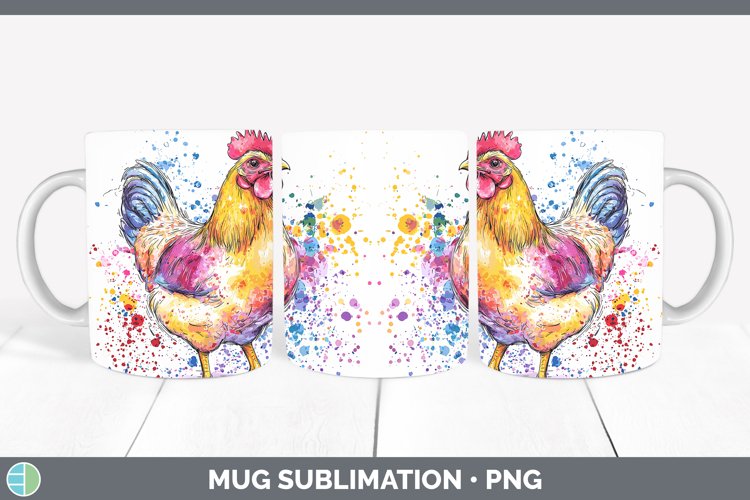 Watercolor Splatter Chicken Mug Wrap Sublimation Coffee Cup