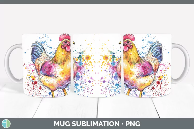 Watercolor Splatter Chicken Mug Wrap Sublimation Coffee Cup