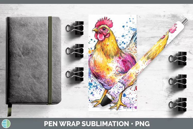 Watercolor Splatter Chicken Pen Wrap Sublimation Pen Designs