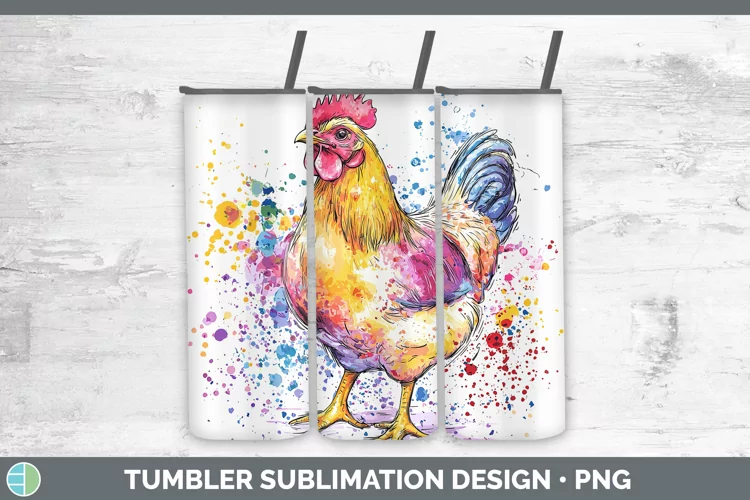 Watercolor Splatter Chicken Tumbler Sublimation 20 oz Skinny