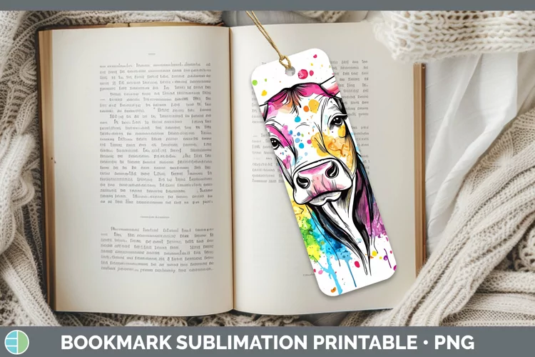 Watercolor Splatter Cow Bookmark Sublimation Printable Desig