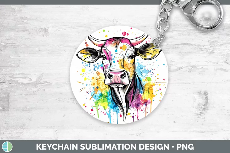 Watercolor Splatter Cow Keychain Sublimation Keyring Designs