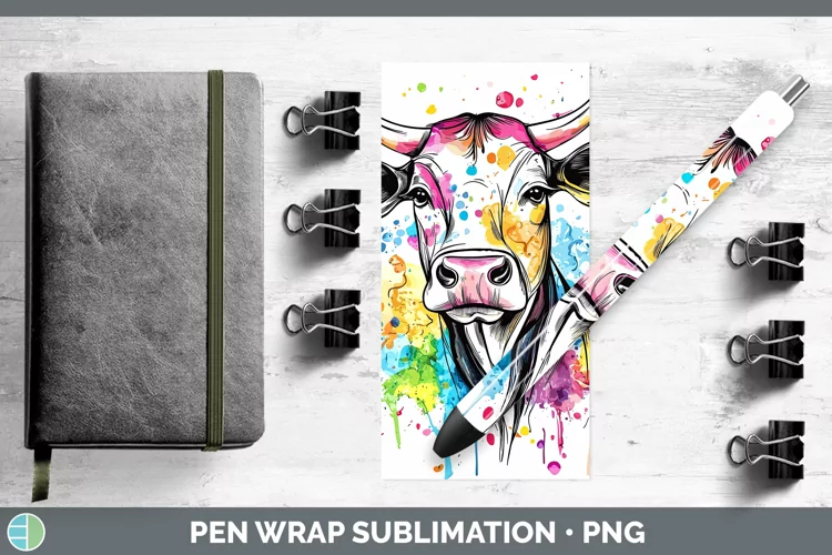 Watercolor Splatter Cow Pen Wrap Sublimation Pen Designs