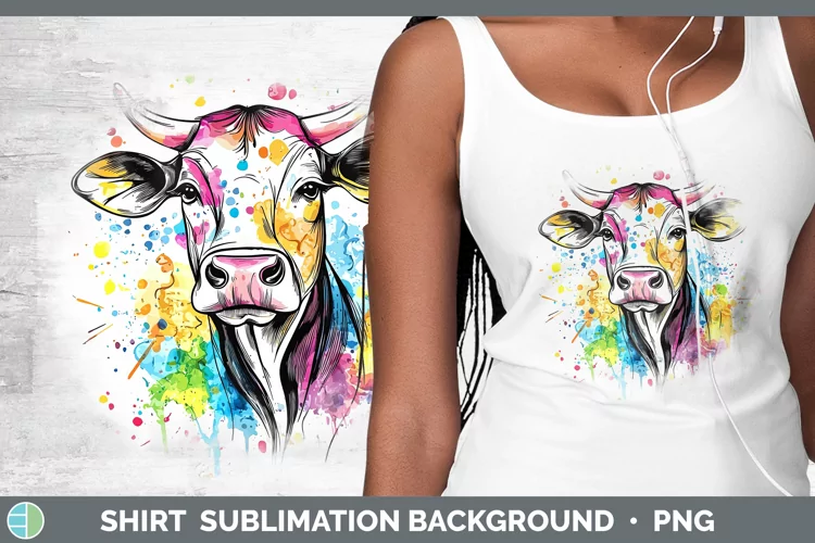 Watercolor Splatter Cow Shirt Sublimation Sublimation Backgr