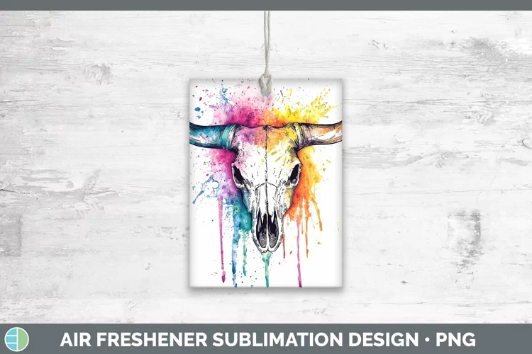 Watercolor Splatter Cow Skull Air Freshener Sublimation Car
