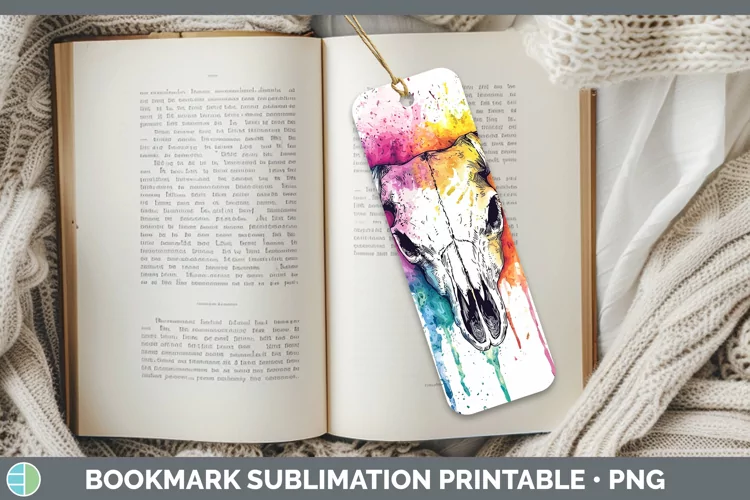 Watercolor Splatter Cow Skull Bookmark Sublimation Printable