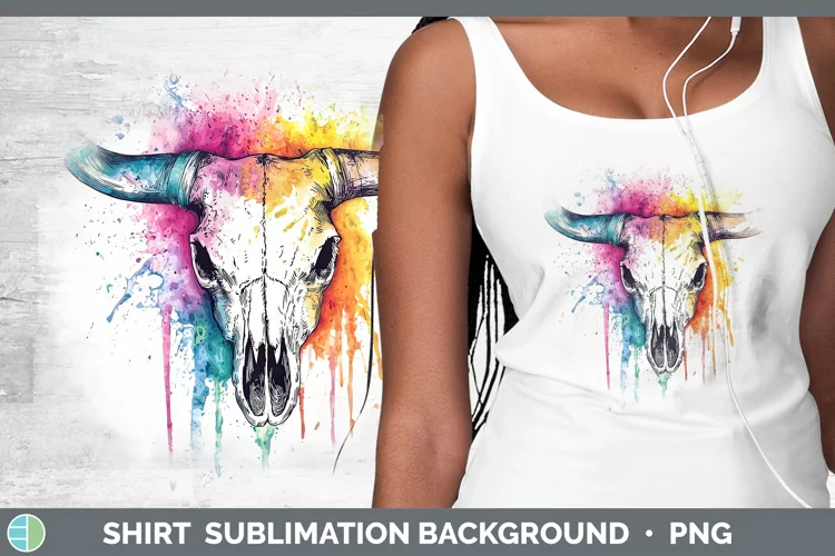 Watercolor Splatter Cow Skull Shirt Sublimation Sublimation