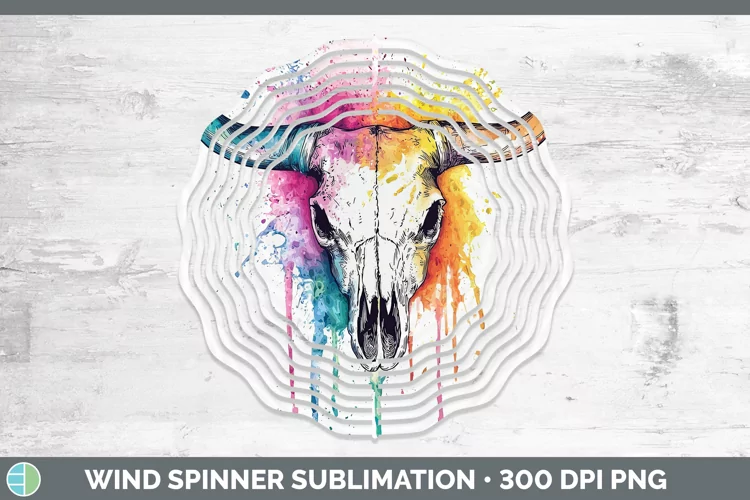 Watercolor Splatter Cow Skull Wind Spinner Sublimation Spinn