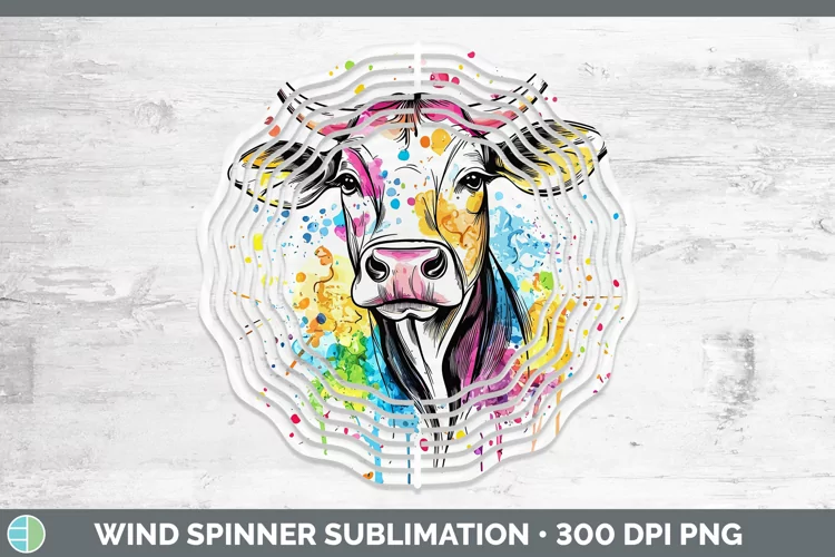 Watercolor Splatter Cow Wind Spinner Sublimation Spinner Des