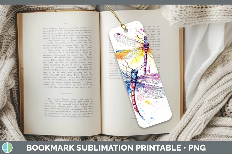 Watercolor Splatter Dragonfly Bookmark Sublimation Printable