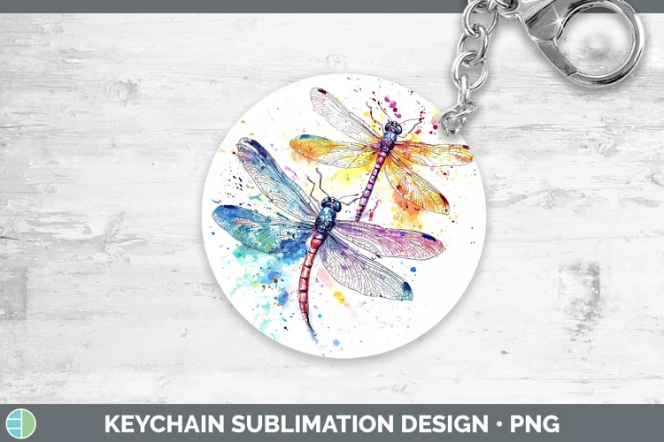 Watercolor Splatter Dragonfly Keychain Sublimation Keyring D