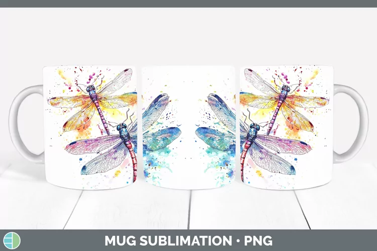 Watercolor Splatter Dragonfly Mug Wrap Sublimation Coffee Cu