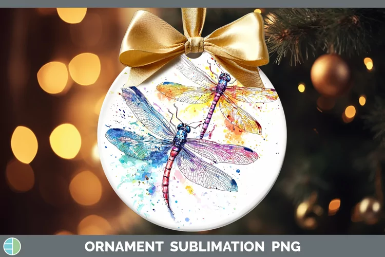 Watercolor Splatter Dragonfly Ornament Sublimation Bauble De