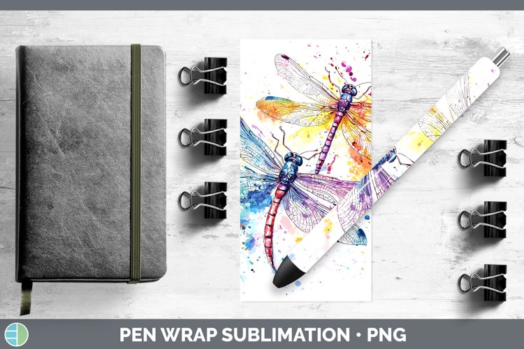 Watercolor Splatter Dragonfly Pen Wrap Sublimation Pen Desig