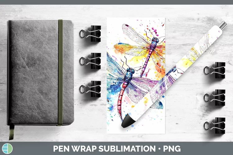 Watercolor Splatter Dragonfly Pen Wrap Sublimation Pen Desig