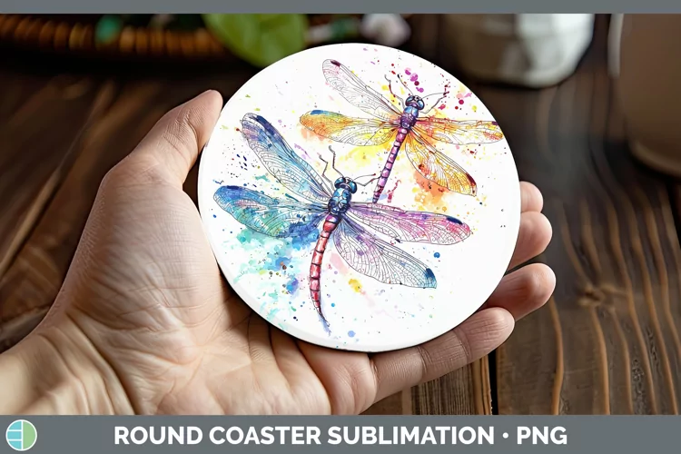 Watercolor Splatter Dragonfly Round Coaster Sublimation Coas