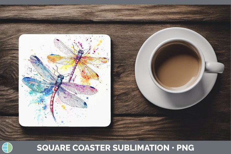 Watercolor Splatter Dragonfly Square Coaster Sublimation Coa