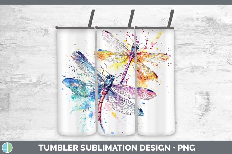 Watercolor Splatter Dragonfly Tumbler Sublimation 20 oz Skin