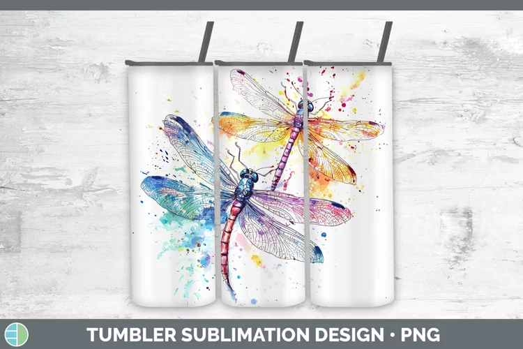 Watercolor Splatter Dragonfly Tumbler Sublimation 20 oz Skin
