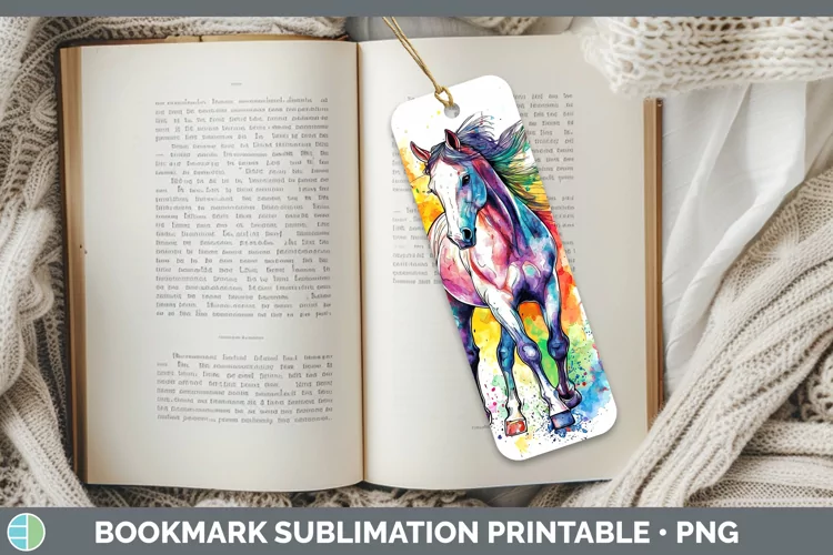 Watercolor Splatter Horse Bookmark Sublimation Printable Des