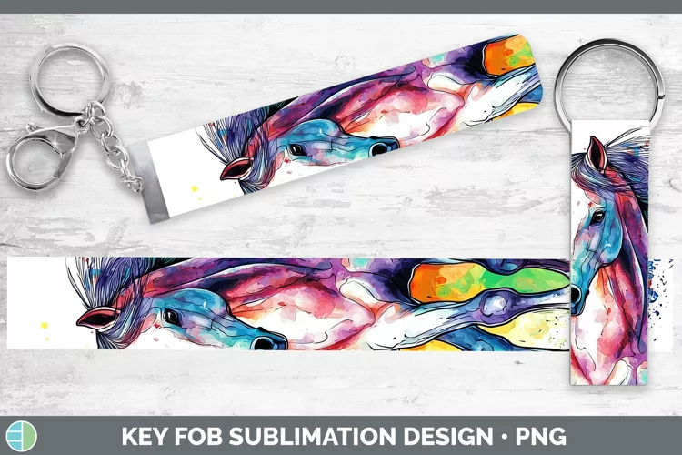 Watercolor Splatter Horse Key Fob Sublimation Wristlet Desig