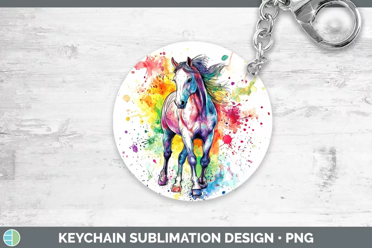 Watercolor Splatter Horse Keychain Sublimation Keyring Desig