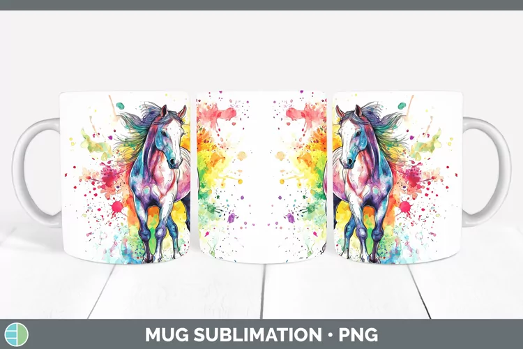 Watercolor Splatter Horse Mug Wrap Sublimation Coffee Cup De