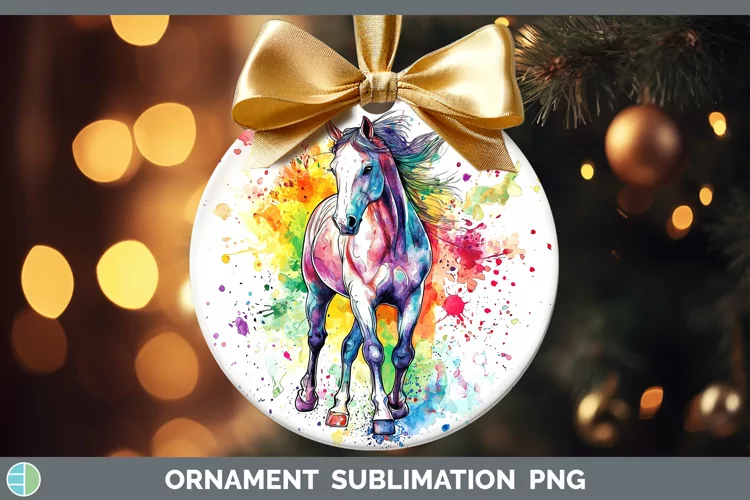 Watercolor Splatter Horse Ornament Sublimation Bauble Design