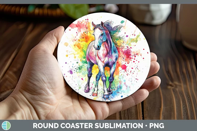 Watercolor Splatter Horse Round Coaster Sublimation Coaster