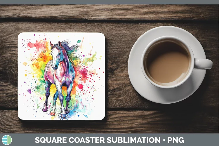 Watercolor Splatter Horse Square Coaster Sublimation Coaster