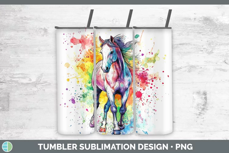 Watercolor Splatter Horse Tumbler Sublimation 20 oz Skinny T