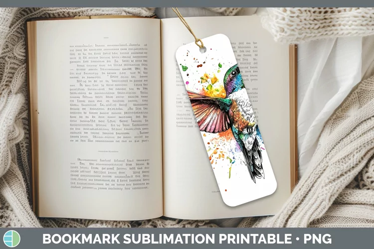 Watercolor Splatter Hummingbird Bookmark Sublimation Printab
