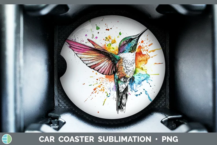 Watercolor Splatter Hummingbird Car Coaster Sublimation Des