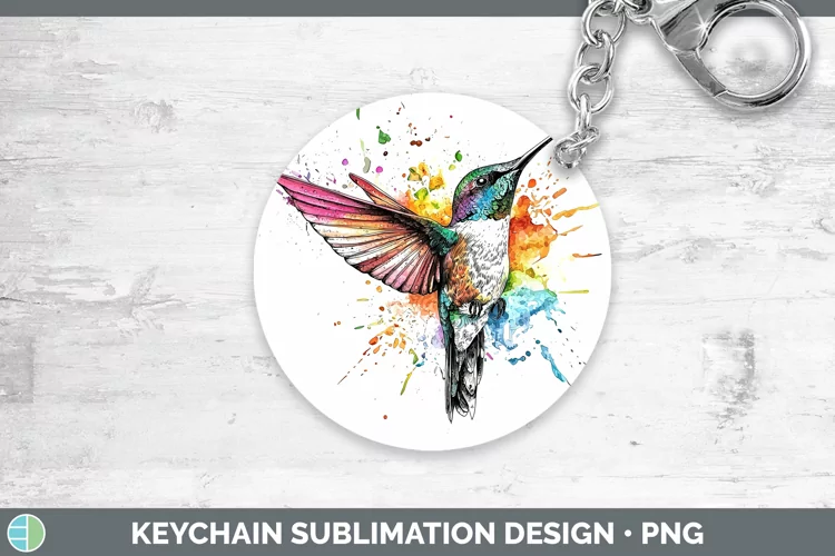 Watercolor Splatter Hummingbird Keychain Sublimation Keyring