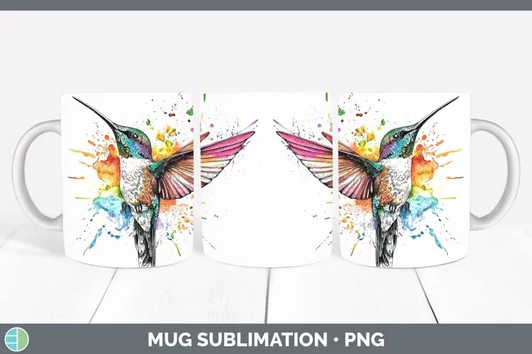 Watercolor Splatter Hummingbird Mug Wrap Sublimation Coffee