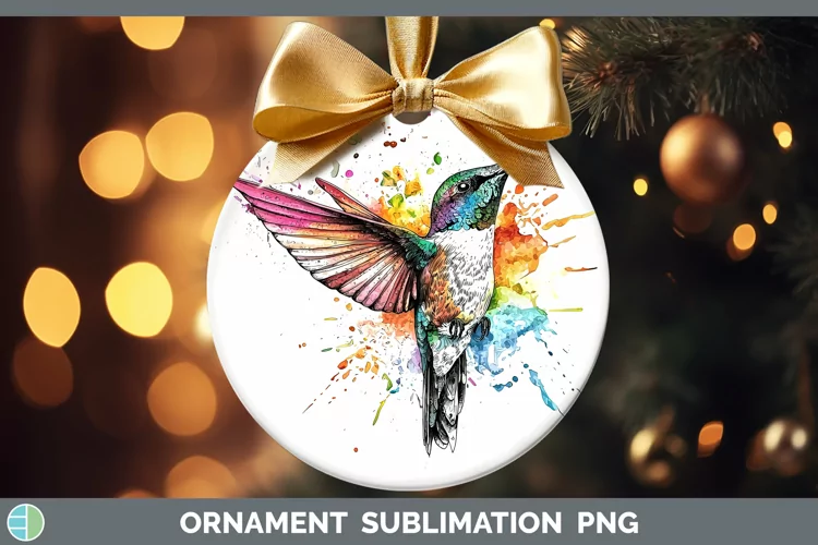 Watercolor Splatter Hummingbird Ornament Sublimation Bauble