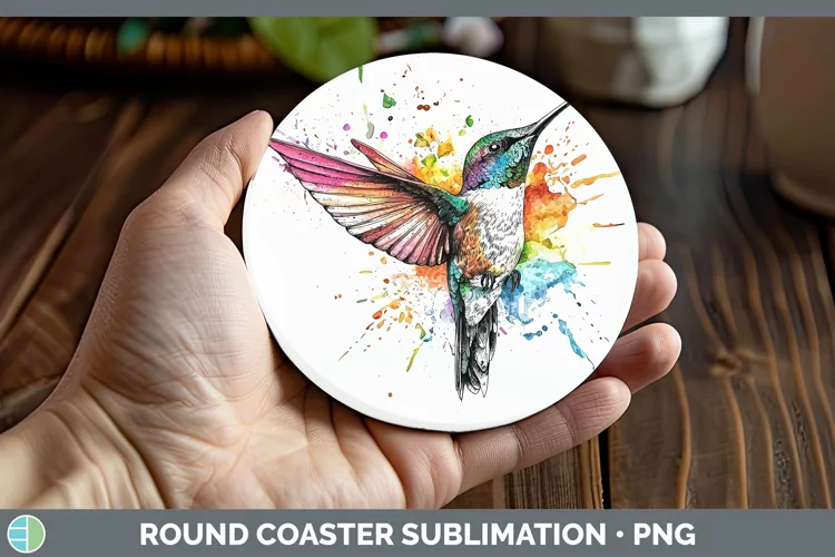 Watercolor Splatter Hummingbird Round Coaster Sublimation Co