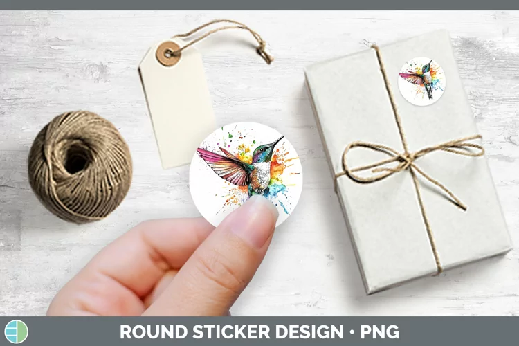 Watercolor Splatter Hummingbird Stickers | Round Labels Desi
