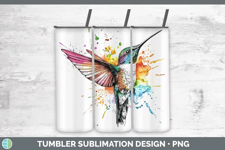 Watercolor Splatter Hummingbird Tumbler Sublimation 20 oz Sk