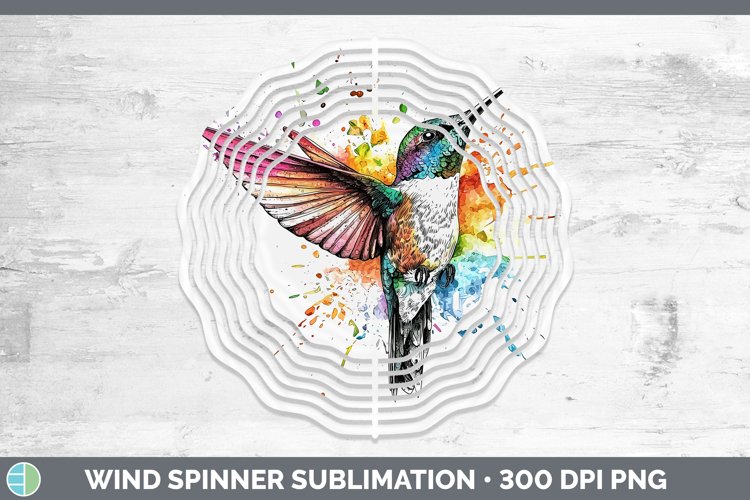 Watercolor Splatter Hummingbird Wind Spinner Sublimation Spi