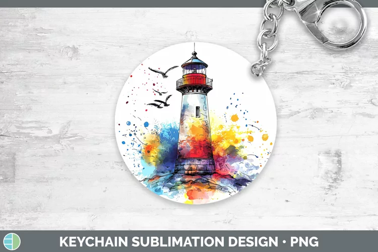 Watercolor Splatter Lighthouse Keychain Sublimation Keyring