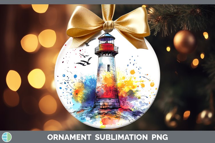 Watercolor Splatter Lighthouse Ornament Sublimation Bauble D