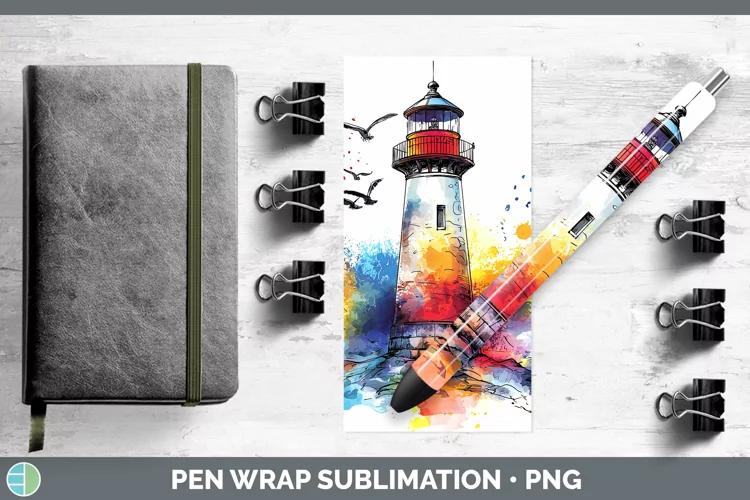 Watercolor Splatter Lighthouse Pen Wrap Sublimation Pen Desi