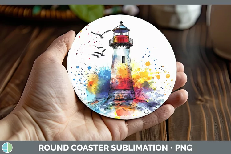 Watercolor Splatter Lighthouse Round Coaster Sublimation Coa