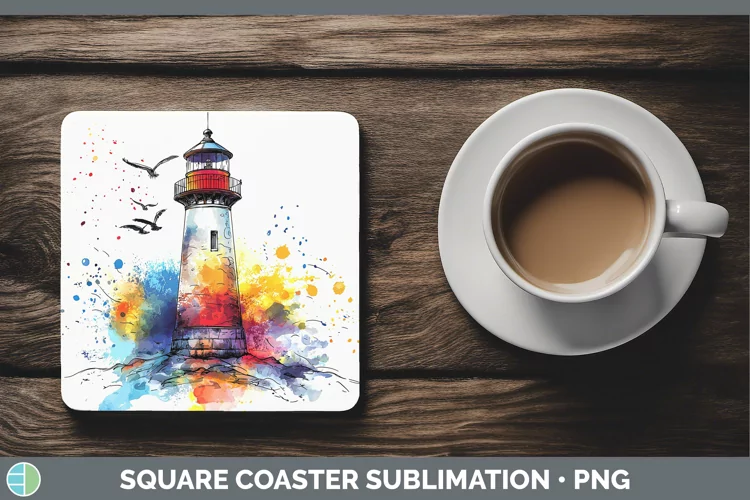Watercolor Splatter Lighthouse Square Coaster Sublimation Co